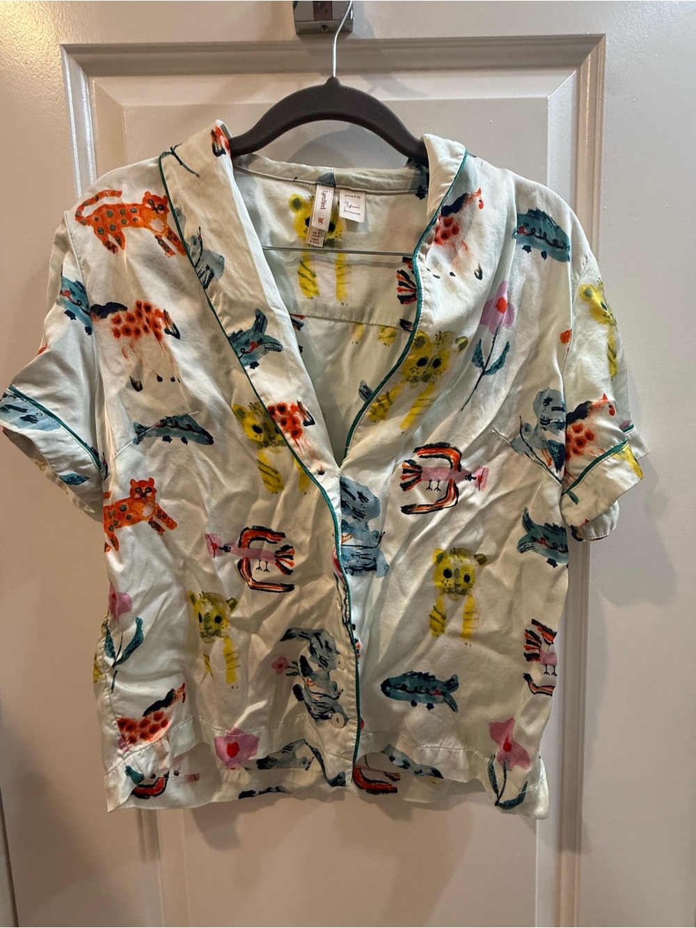 Yumi Kimura / LyreBird Anthropologie Silky Whimsical Animal Print PJ Top